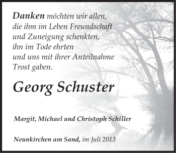 Traueranzeige von Georg Schuster von Pegnitz-Zeitung